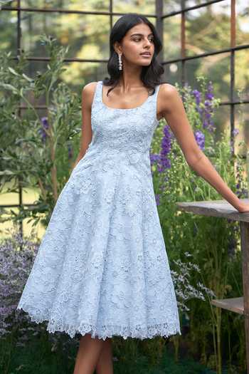 Dash And Dot Blue Viscose Square Neck Cutwork Lace Midi Dress at Aza Fashions Dash And Dot_Blue Viscose Square Neck Cutwork Lace Midi Dress _at_Aza_Fashions