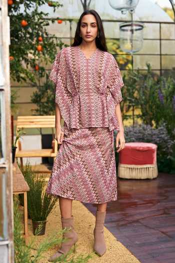 Dash And Dot Chevron Knit Pattern Kaftan & Skirt Set 