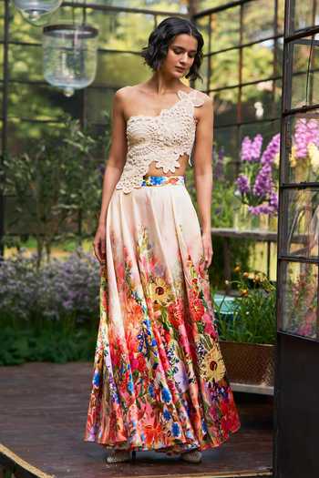 Dash And Dot Multi Color Polyester Floral Print Maxi Skirt at Aza Fashions Dash And Dot_Multi Color Polyester Floral Print Maxi Skirt _at_Aza_Fashions