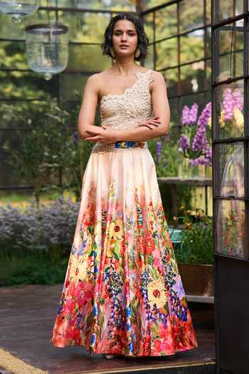 Buy Dash And Dot Multi Color Polyester Floral Print Maxi Skirt Buy_Dash And Dot_Multi Color Polyester Floral Print Maxi Skirt