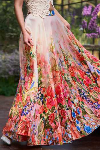 Shop Dash And Dot Multi Color Polyester Floral Print Maxi Skirt Shop_Dash And Dot_Multi Color Polyester Floral Print Maxi Skirt
