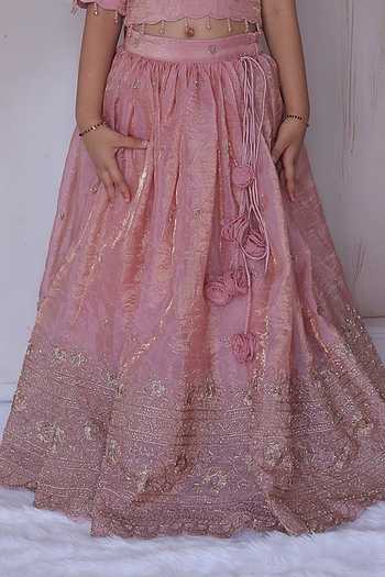 Little Loom Peach Floral Embroidered Lehenga Set at Aza Fashions Little Loom_Peach Floral Embroidered Lehenga Set _at_Aza_Fashions