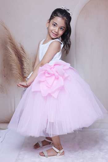 Buy_Little Loom_Pink 3d Flower Sparkling Frock Dress _Online_at_Aza_Fashions