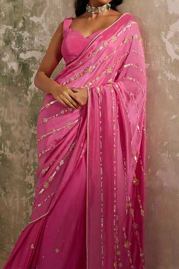 Zoon Pink Chiffon, Lining Crepe, Saree Satin, Embroidered Pre-stitched With For Kids Online at Aza Fashions Zoon_Pink Chiffon, Lining Crepe, Saree Satin, Embroidered Pre-stitched With For Kids_Online_at_Aza_Fashions