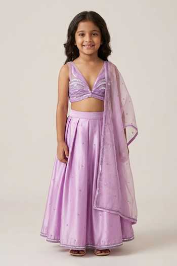 Zoon Sheer Embroidered Pre-Stitched Saree With Blouse For Kids