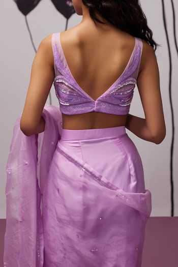 Zoon Purple Organza, Blouse Crepe, Sheer Embroidered Pre-stitched With For Kids Online at Aza Fashions Zoon_Purple Organza, Blouse Crepe, Sheer Embroidered Pre-stitched With For Kids_Online_at_Aza_Fashions