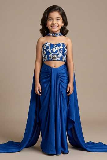 Ahi Clothing Zardozi Embellished Corset Draped Skirt Set For Kids