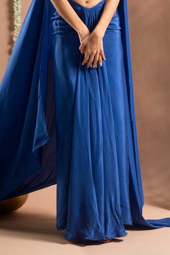 Ahi Clothing_Blue Crepe, Lining Shantoon Embellished Corset Draped Skirt Set For Kids_Online_at_Aza_Fashions