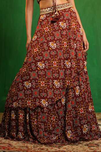 Buy_Ahi Clothing_Maroon Patola Print Lehenga And Blouse Set For Kids_Online_at_Aza_Fashions