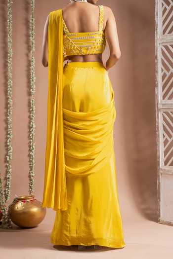 Ahi Clothing Solid Pre-Draped Saree With Embroidered Bustier For Kids
