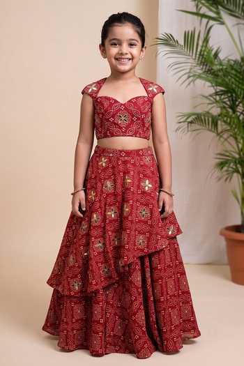 Ahi Clothing Bandhani Digital Print Lehenga Set For Kids