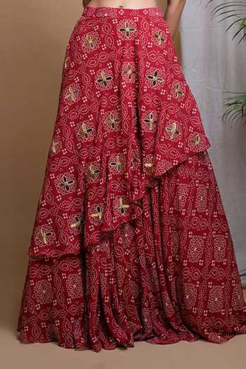 Ahi Clothing Red Georgette, Lining Shantoon Cutdana, Digital Print Lehenga Set For Kids Online at Aza Fashions Ahi Clothing_Red Georgette, Lining Shantoon Cutdana, Digital Print Lehenga Set For Kids_Online_at_Aza_Fashions