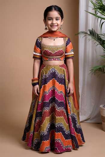 Ahi Clothing Bandhani Digital Print Lehenga Blouse Set For Kids