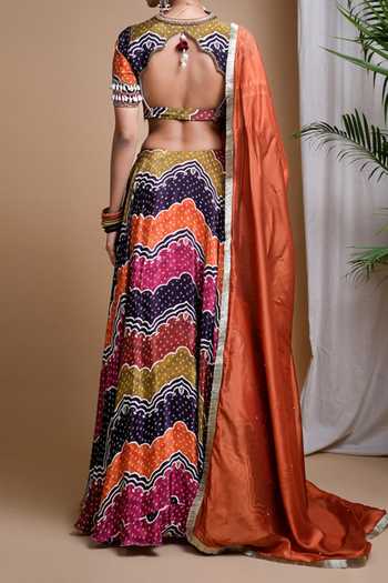 Ahi Clothing Bandhani Digital Print Lehenga Blouse Set For Kids