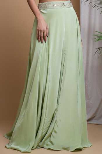 Ahi Clothing Green Crepe, Lining Shantoon Skirt With Hand Embroidered Blouse For Kids Online at Aza Fashions Ahi Clothing_Green Crepe, Lining Shantoon Skirt With Hand Embroidered Blouse For Kids_Online_at_Aza_Fashions