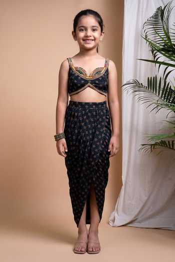 Ahi Clothing Geometric Digital Print Skirt With Blouse For Kids