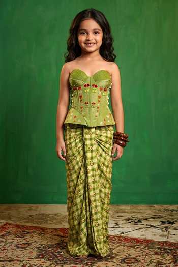 Ahi Clothing Avocado Print Corset & Draped Skirt Set For Kids