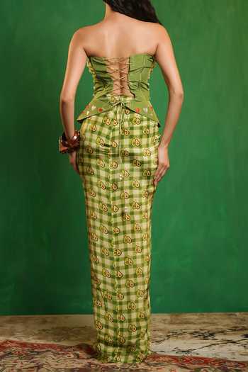 Ahi Clothing Avocado Print Corset & Draped Skirt Set For Kids