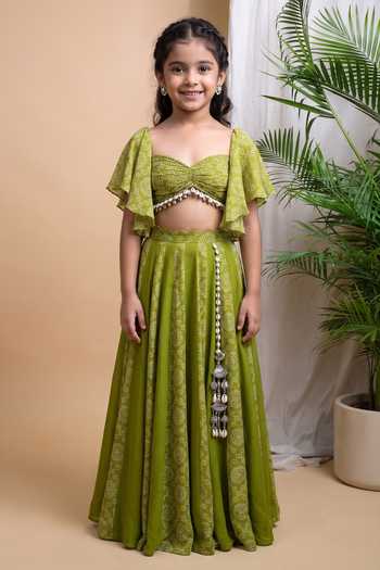 Ahi Clothing Floral Digital Print Skirt With Blouse For Kids
