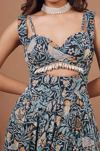 Ahi Clothing_Multi Color Floral Print Dress And Bustier Set For Kids_Online_at_Aza_Fashions