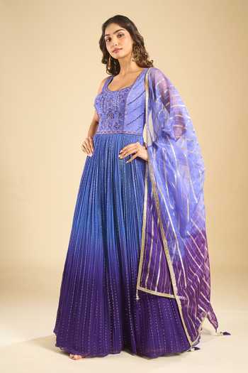 Buy Samyukta Singhania Multicolor Georgette, Dupion, Organza Scoop Neck Pleated Anarkali And Dupatta Set Buy_Samyukta Singhania_Multicolor Georgette, Dupion, Organza Scoop Neck Pleated Anarkali And Dupatta Set