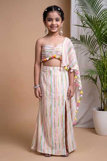 Ahi Clothing Linear Digital Print Draped Skirt With Bustier For Kids
