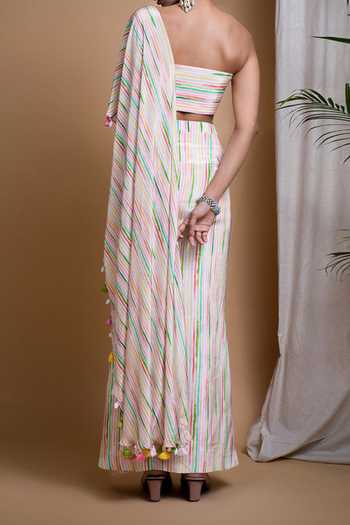 Ahi Clothing Linear Digital Print Draped Skirt With Bustier For Kids