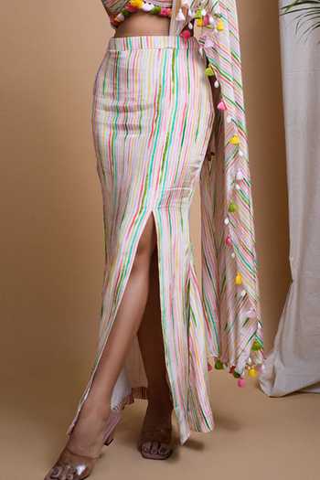 Ahi Clothing White Crepe, Lining Digital Print Draped Skirt With Bustier For Kids Online at Aza Fashions Ahi Clothing_White Crepe, Lining Digital Print Draped Skirt With Bustier For Kids_Online_at_Aza_Fashions