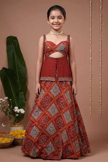 Ahi Clothing Printed Kurta Lehenga Set For Kids