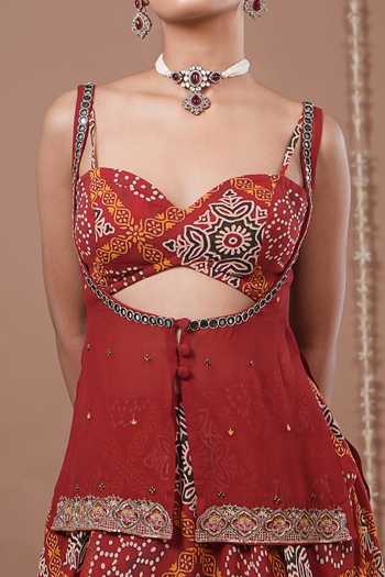 Ahi Clothing_Maroon Printed Kurta Lehenga Set For Kids_Online_at_Aza_Fashions
