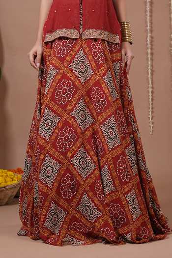 Buy_Ahi Clothing_Maroon Printed Kurta Lehenga Set For Kids_Online_at_Aza_Fashions