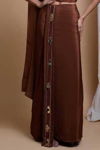 Ahi Clothing Brown Crepe, Lining Shantoon Embellished Corset With Draped Skirt For Kids Online at Aza Fashions Ahi Clothing_Brown Crepe, Lining Shantoon Embellished Corset With Draped Skirt For Kids_Online_at_Aza_Fashions