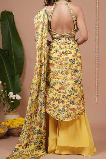 Ahi Clothing Floral Pattern Pre-Draped Saree & Blouse Set For Kids