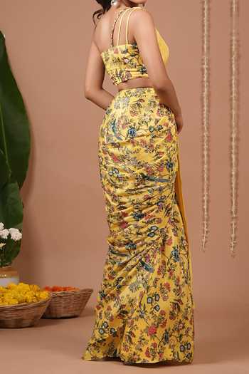 Ahi Clothing Floral Pattern Pre-Draped Saree & Blouse Set For Kids