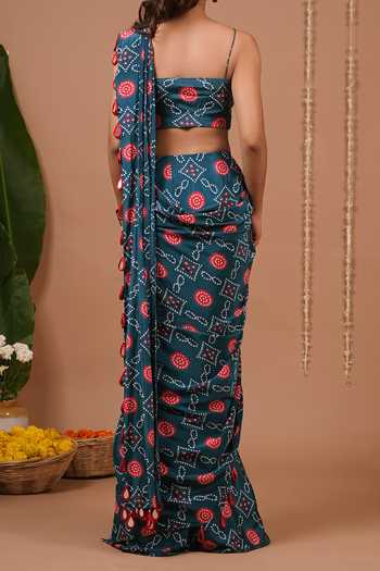 Ahi Clothing Flower Pattern Pre-Draped Saree & Blouse Set For Kids