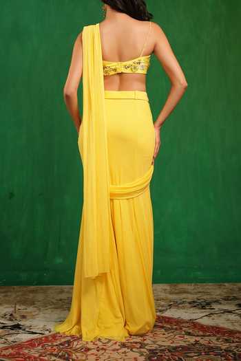 Ahi Clothing Pre-Draped Saree With Embroidered Blouse For Kids