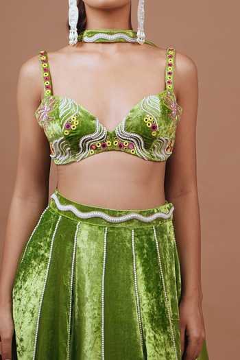 Buy_Ahi Clothing_Green Mirror Work Blouse And Skirt Set For Kids_Online_at_Aza_Fashions