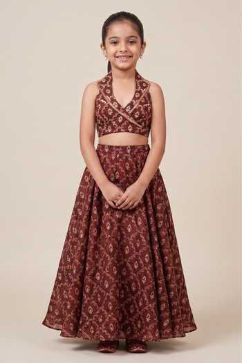 Ahi Clothing Bandhani Print Top With Lehenga For Kids