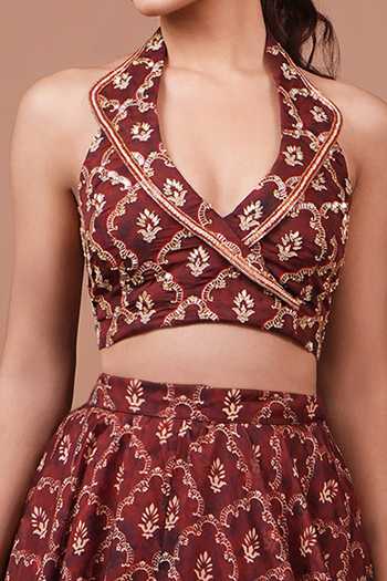 Buy_Ahi Clothing_Maroon Bandhani Print Top With Lehenga For Kids_Online_at_Aza_Fashions