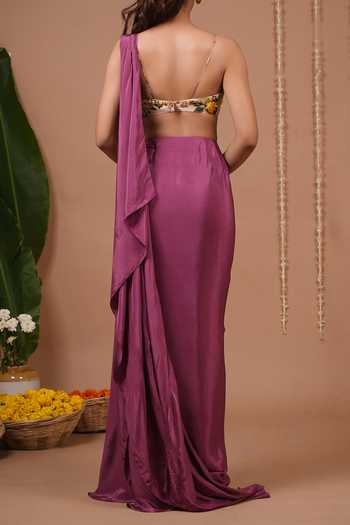 Ahi Clothing Pre-Draped Saree & Floral Pattern Blouse Set For Kids