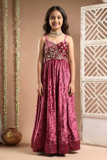 Ahi Clothing Velvet Zardozi Hand Embroidered Anarkali For Kids