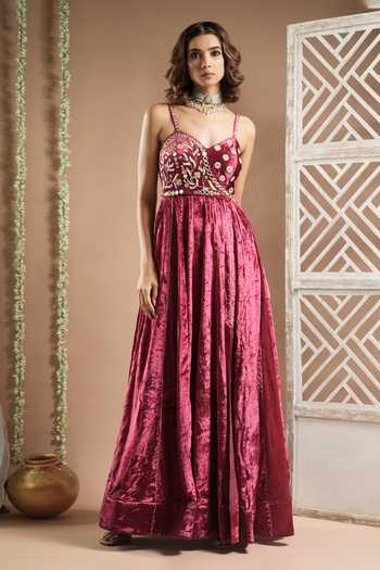 Ahi Clothing Pink Velvet, Lining Heavy Shantoon Mirror, Resham, Hand Embroidered Anarkali For Kids Online at Aza Fashions Ahi Clothing_Pink Velvet, Lining Heavy Shantoon Mirror, Resham, Hand Embroidered Anarkali For Kids_Online_at_Aza_Fashions