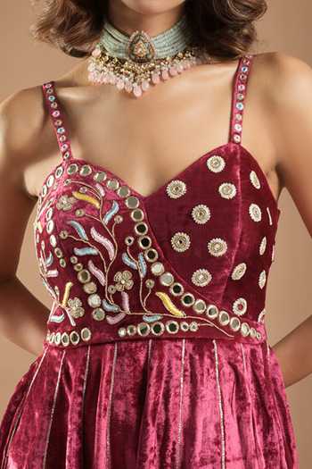 Ahi Clothing Pink Velvet, Lining Heavy Shantoon Mirror, Resham, Hand Embroidered Anarkali For Kids at Aza Fashions Ahi Clothing_Pink Velvet, Lining Heavy Shantoon Mirror, Resham, Hand Embroidered Anarkali For Kids_at_Aza_Fashions