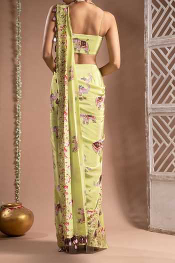 Ahi Clothing Elephant Digital Print Pre-Draped Saree With Bustier For Kids