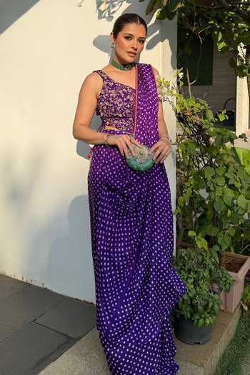 Pink City by Sarika Bandhani Pattern Pre-Draped Saree Set