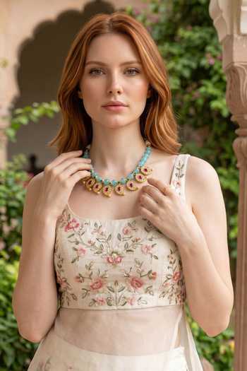 Amaara Jewels Reversable Aqua Kundan Collar Necklace Set 