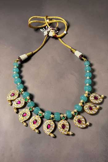 Amaara Jewels Reversable Aqua Kundan Collar Necklace Set 