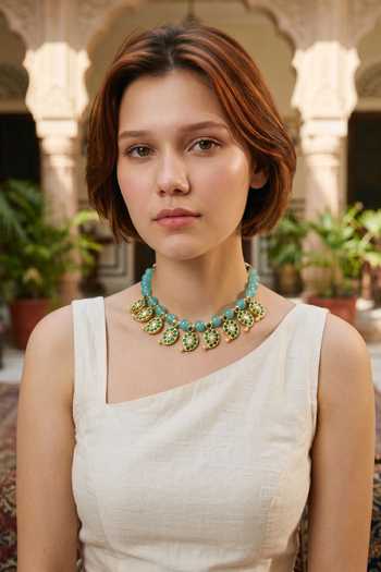 Amaara Jewels Red Reversable Aqua Kundan Collar Necklace Set at Aza Fashions Amaara Jewels_Red Reversable Aqua Kundan Collar Necklace Set _at_Aza_Fashions