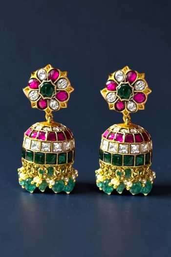 Buy_Amaara Jewels_Green Gul Crest Peacock Embellished Necklace Set _Online_at_Aza_Fashions
