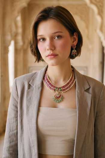 Buy Amaara Jewels Red Zivara Bloom Embellished Necklace Set Online at Aza Fashions Buy_Amaara Jewels_Red Zivara Bloom Embellished Necklace Set _Online_at_Aza_Fashions
